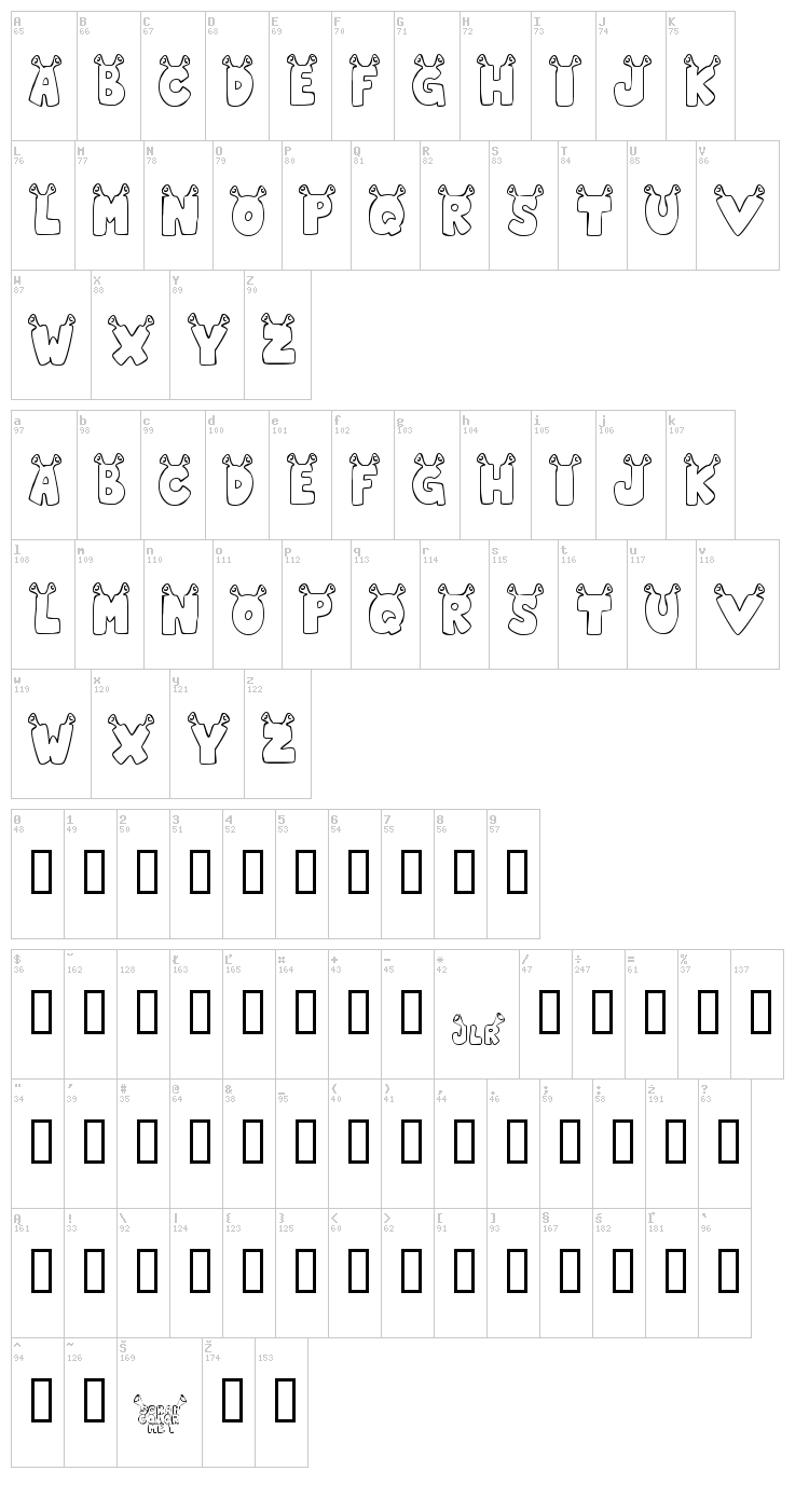 JLR Star Shrek font map